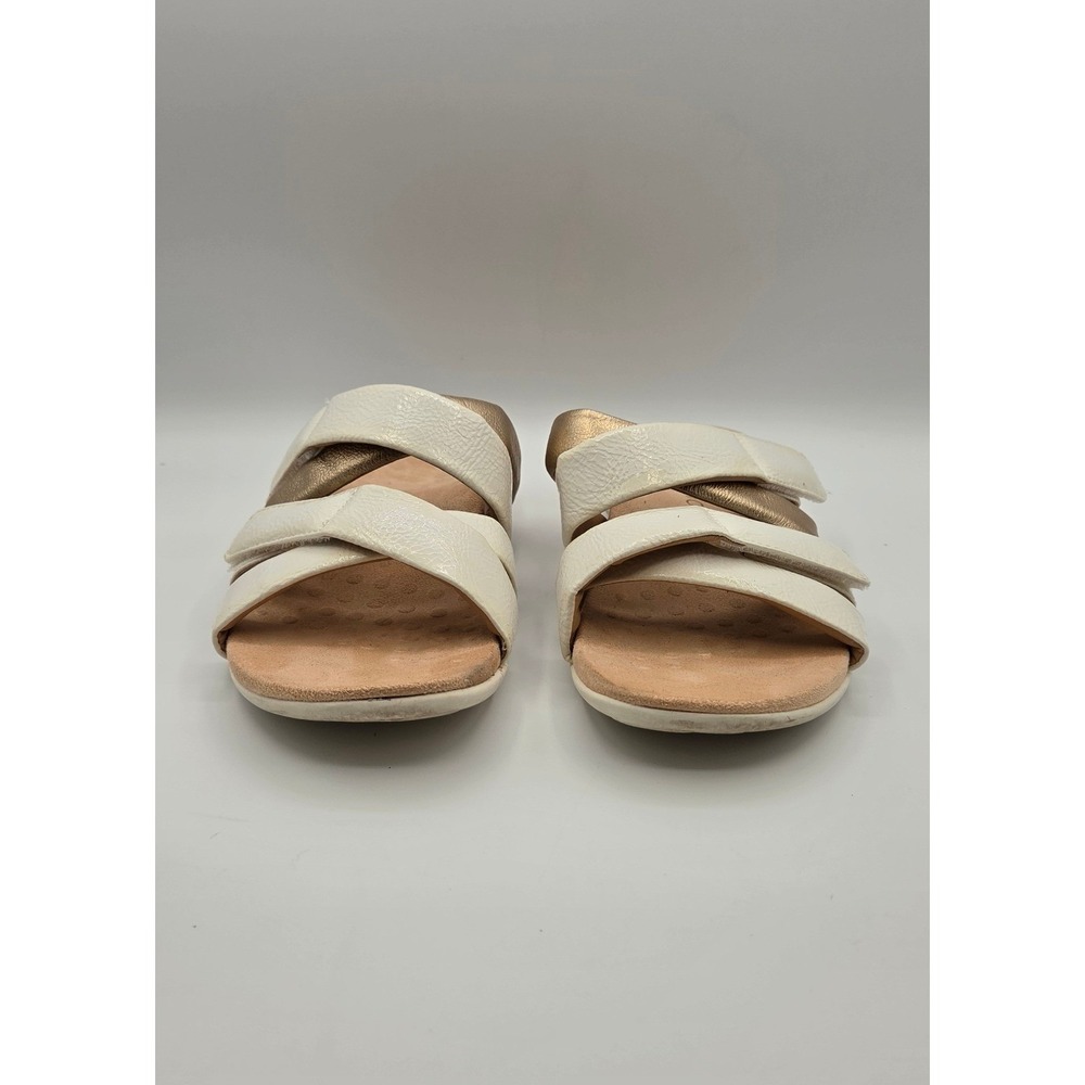 Vionic Hadlie Women's Sandals 8 White Gold Patent Leather Orthotic Slide Comfort - Picture 2 of 13